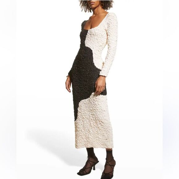 New Mara Hoffman Amy Popcorn Midi Dress Black/ Cream Large - Picture 9 of 16
